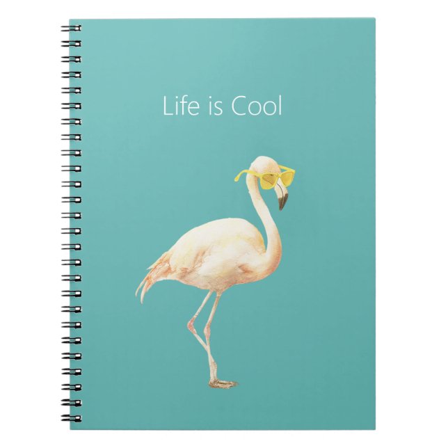 Life is Cool Yellow Sunglasses Flamingo Notebook (Front)