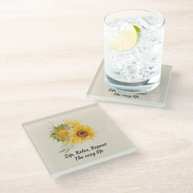 Life Is Easy Quote With Sunflower Coaster (Angled)