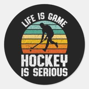 Life Is Game Hockey Is Serious Retro Hockey Player Classic Round Sticker