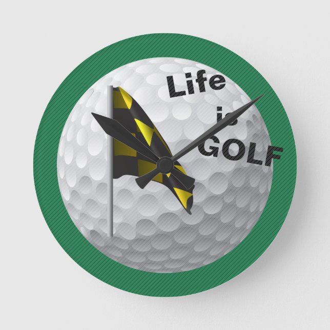 Life is Golf Flag Golfball Green Yellow Clock (Front)