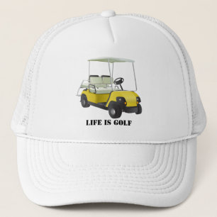 Life is Golf Golfer Cart Yellow White Ball Cap