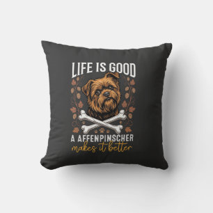 Life Is Good Affenpinscher Dog Crossed Bones Cushion