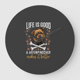 Life Is Good Affenpinscher Dog Crossed Bones Large Clock