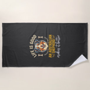 Life Is Good Australian Shepherd Dog Bone Beach Towel