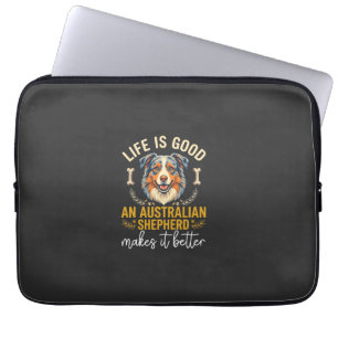 Life Is Good Australian Shepherd Dog Bone Laptop Sleeve