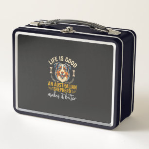 Life Is Good Australian Shepherd Dog Bone Metal Lunch Box
