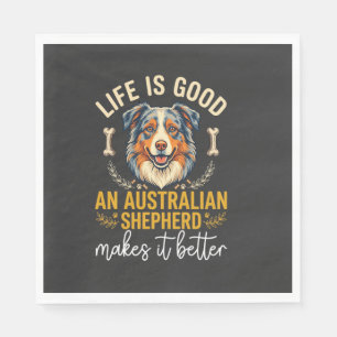 Life Is Good Australian Shepherd Dog Bone Napkin