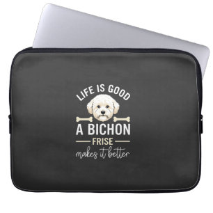 Life Is Good Bichon Frise Dog Bones White Fur Laptop Sleeve