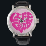 Life is Good Cute Pink Wrist Watch<br><div class="desc">Cute pink heart girls watch.
Life is good - motivational quote.</div>
