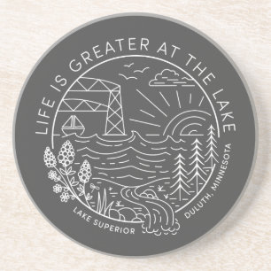 Life is Greater at the Lake – White and Grey Coaster