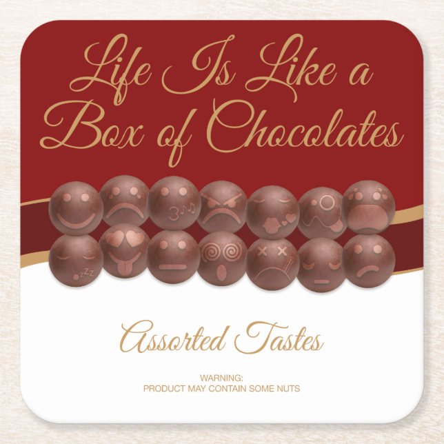 Life Is Like a Box of Chocolates Square Paper Coaster (Front)