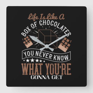 Life Is Like A Box Of Chocolates Square Wall Clock