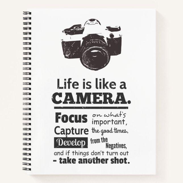 Life is like a Camera Motivational Quote Notebook (Front)