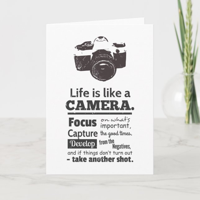 Life is like a camera quote, Black Grunge Card (Front)