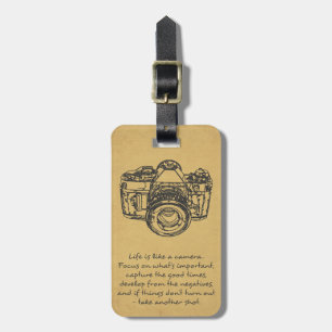 Life is like a camera quote, vintage luggage tag