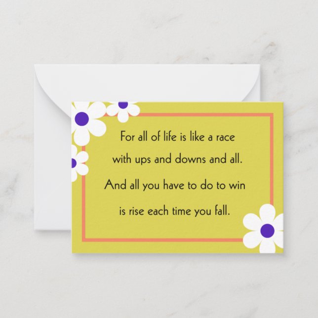 Life Is Like A Race quote note card (Front)