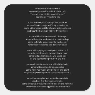 Life is like a Runaway Train  Square Sticker