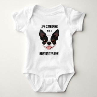 Life is Merrier with a Boston Terrier Baby Bodysuit