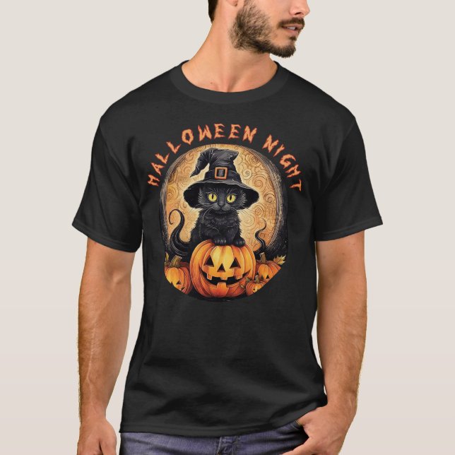 Life is Really Good Scary Black Cat Halloween Nigh T-Shirt (Front)