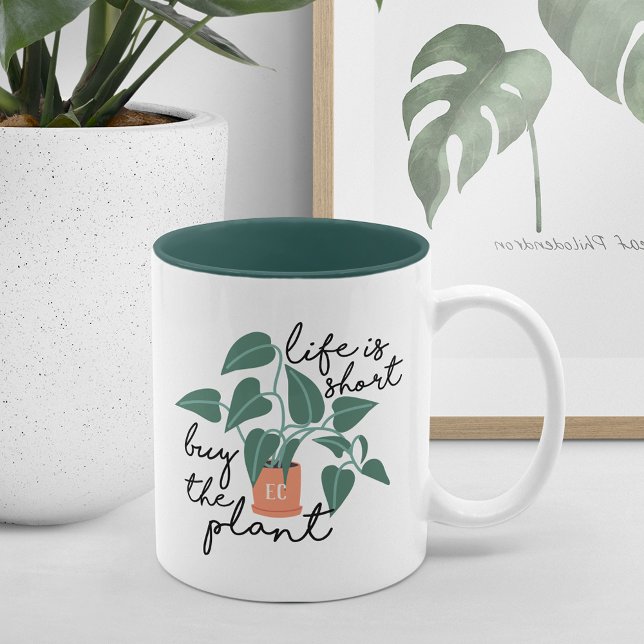 Life Is Short, Buy The Plant | Cute Personalized Two-Tone Coffee Mug (Creator Uploaded)