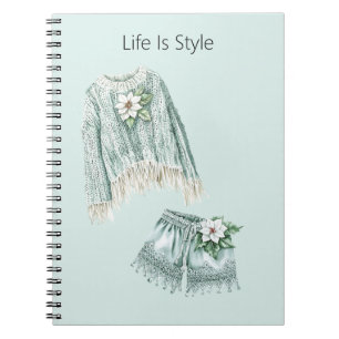 Life Is Style Flowers Blue Knit Sweater Shorts Notebook