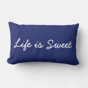 Life is Sweet and Welcome Reversible Navy Blue Lumbar Cushion