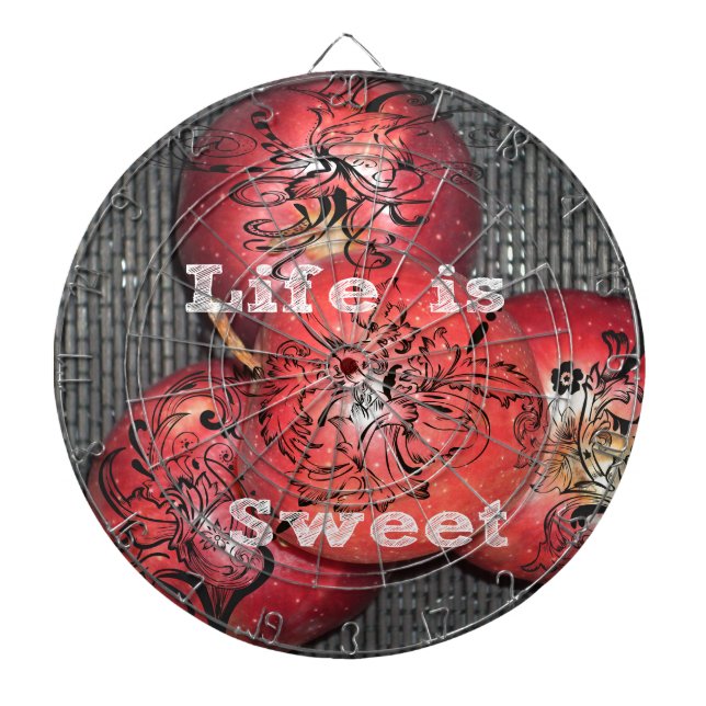 Life is Sweet: Apple and Floral Motif Design Dartboard (Front)