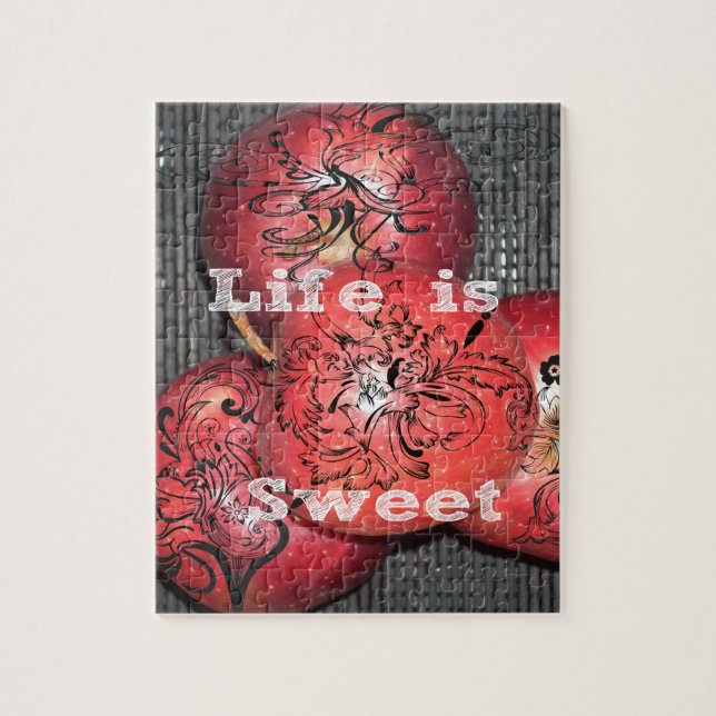 Life is Sweet: Apple and Floral Motif Design Jigsaw Puzzle (Vertical)