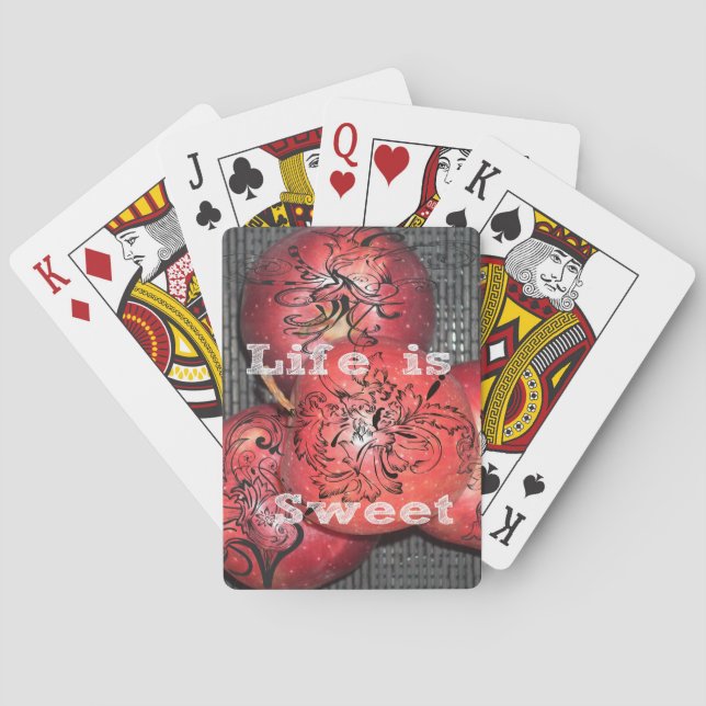 Life is Sweet: Apple and Floral Motif Design Playing Cards (Back)