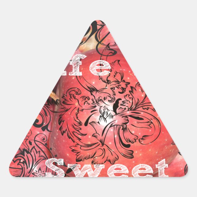 Life is Sweet: Apple and Floral Motif Design Triangle Sticker (Front)