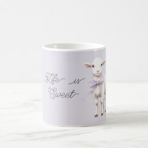 Life is Sweet Lavender Bow Happy Lamb Coffee Mug