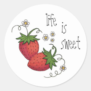 Life is Sweet Strawberry round stickers