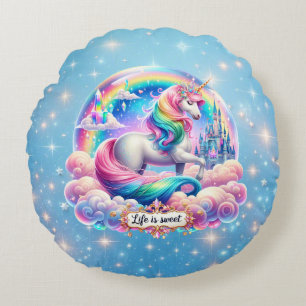 Life Is Sweet Unicorn Rainbow Castle Pillow Gift