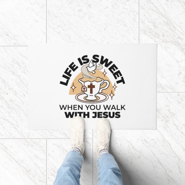 Life Is Sweet with Jesus – Christian Faith Tea Cup Doormat (Indoor)