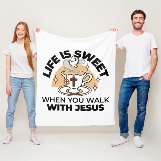 Life Is Sweet with Jesus – Christian Faith Tea Cup Fleece Blanket (In Situ)
