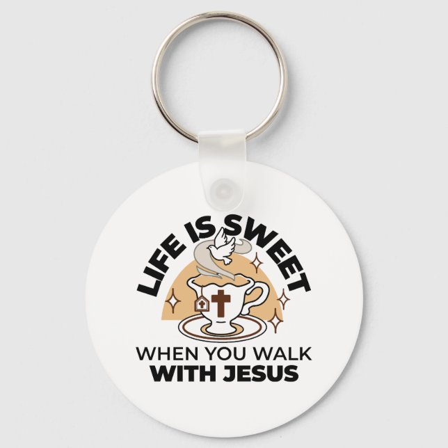 Life Is Sweet with Jesus – Christian Faith Tea Cup Key Ring (Front)