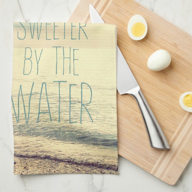 Life Is Sweeter Beach Scene Tea Towel (Quarter Fold)