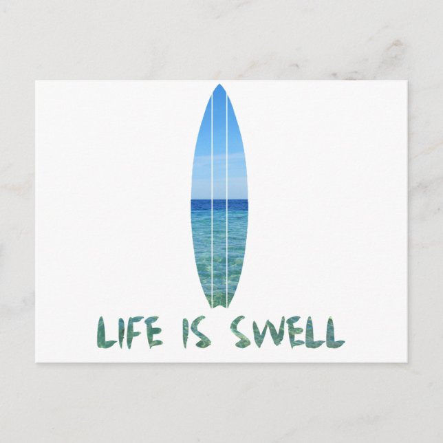 Life Is Swell Surf Board Design Postcard (Front)
