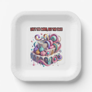 Life is Too Short, Eat the Cake Paper Plate