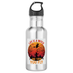 Life Is Witch Then You Fly Halloween Graveyard Bat 532 Ml Water Bottle