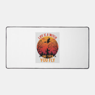 Life Is Witch Then You Fly Halloween Graveyard Bat Desk Mat