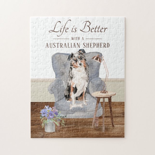 Life Is With A Australian Shepherd Jigsaw Puzzle (Vertical)