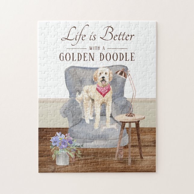 Life Is With A Golden Doodle Jigsaw Puzzle (Vertical)