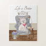 Life Is With A Westie Jigsaw Puzzle<br><div class="desc">Adorable Dog Puzzle with the quote " Life is Better with a Westie"</div>