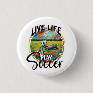 Life Live Play Soccer, Soccer Field 3 Cm Round Badge