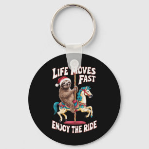 Life Moves Fast Sloth On Carousel Horse - Christma Key Ring