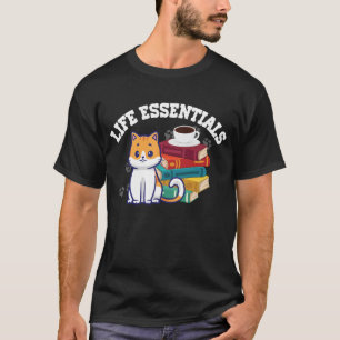 Life Necessities - Funny Books Cats and Coffee Lov T-Shirt