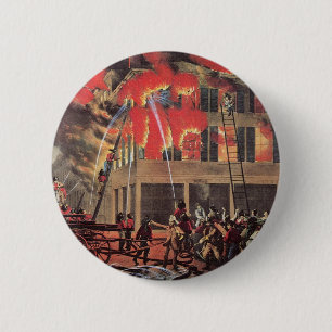 Life of a Fireman, Vintage Business Firemen Fire 6 Cm Round Badge