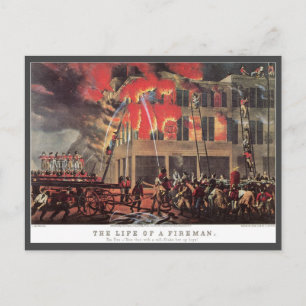 Life of a Fireman, Vintage Business Firemen Fire Postcard