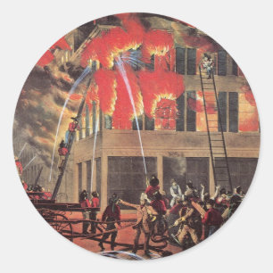 Life of a Fireman, Vintage Firemen Fighting a Fire Classic Round Sticker